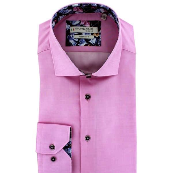 Giordano shirt Baggio LS Cutaway pink with flower pattern collar
