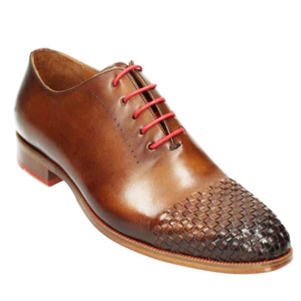 MELIK red laces BRAIDED TOE TAN LEATHER SHOE