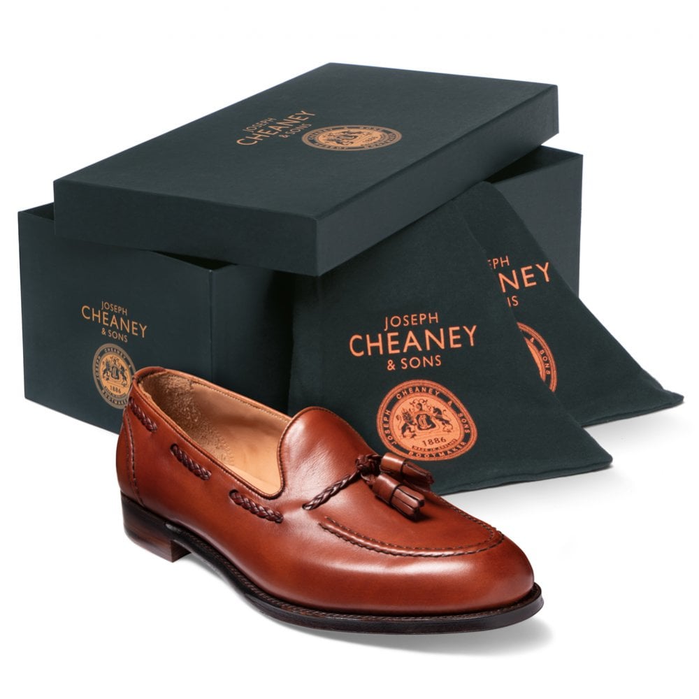 cheaney hugh ii tassel loafer in dark leaf calf leather p821 5646 image