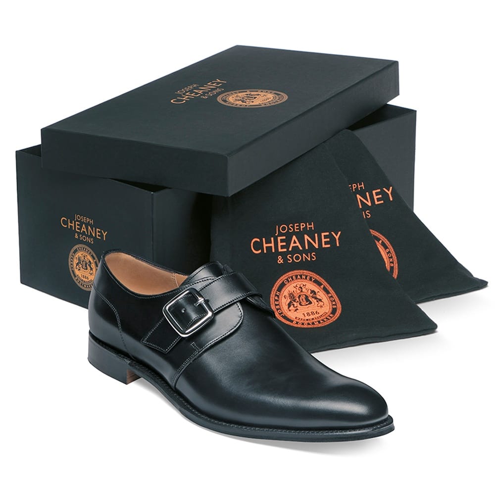 cheaney moorgate plain buckle monk shoe in black calf leather p36 1285 image