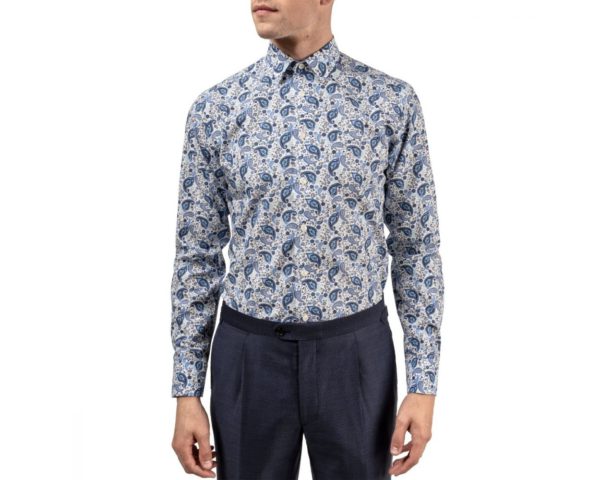 eton shirt blue paisley print front