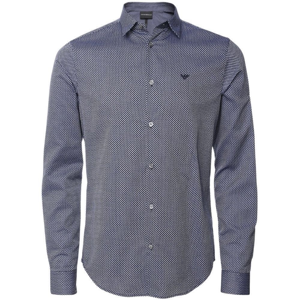 EMPORIO ARMANI TEXTURED CHECK BLUE SHIRT