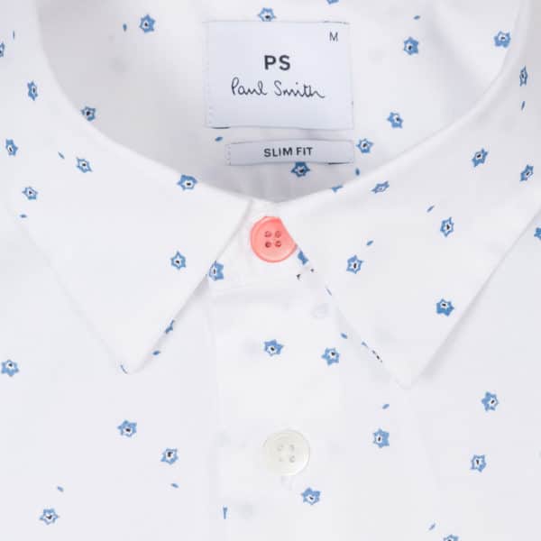 Mens Slim Fit White Mini Aster Print Cotton Blend Shirt detail