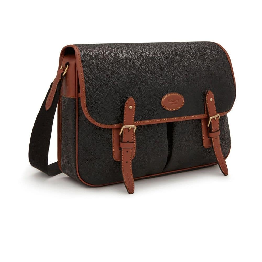 Mulberry Heritage Messenger- Black & Cognac Scotchgrain | Menswear Online