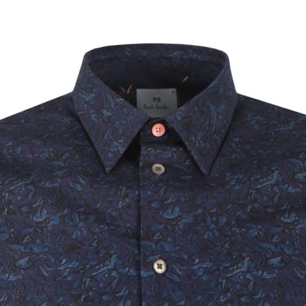 PAUL SMITH Tailored Fit Pattern Shirt Navy collar