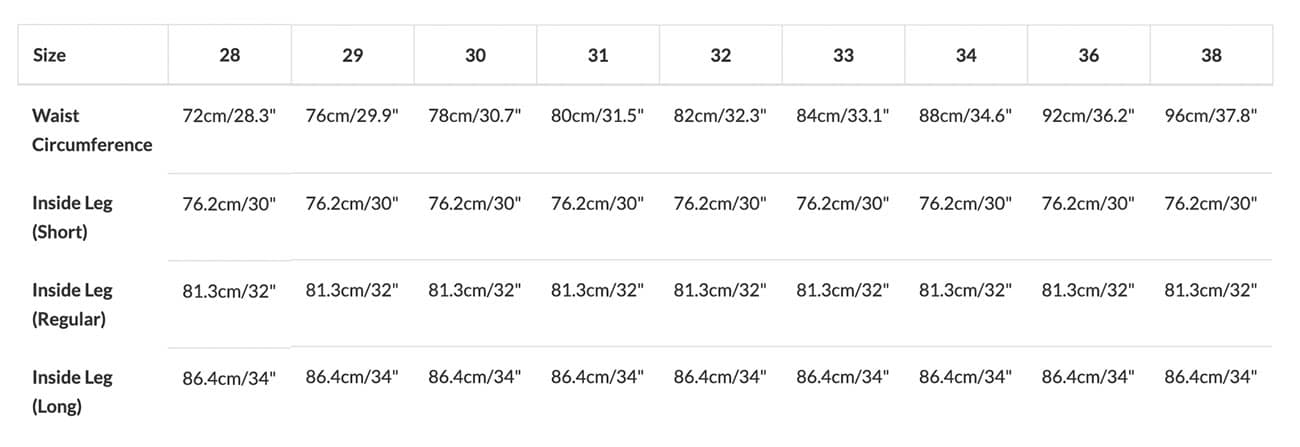 PAUL SMITH jeans size guide