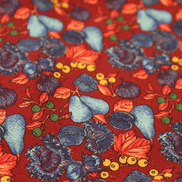 Amanda Christensen pocket square pears and figs red fabric