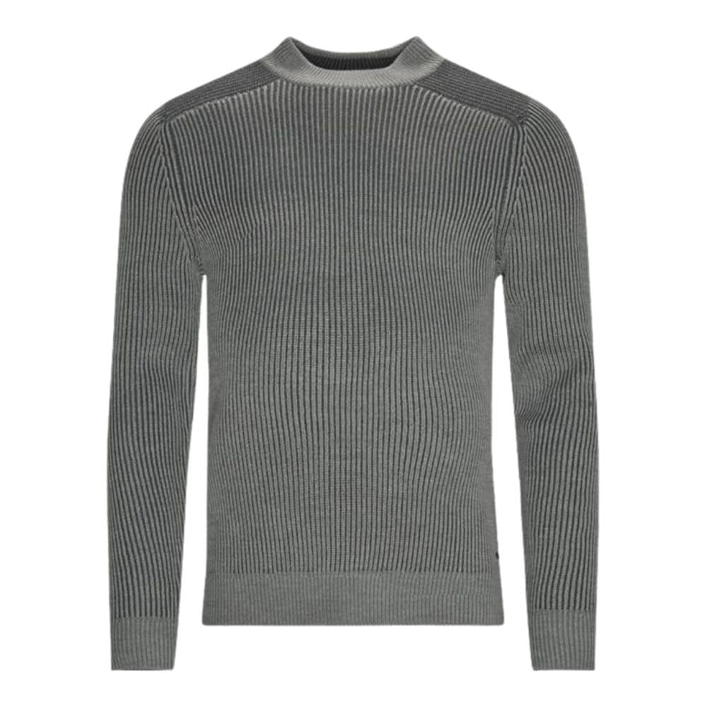 BOSS KALIPA GREY RIBBED CREW NECK JUMPER | Menswear Online