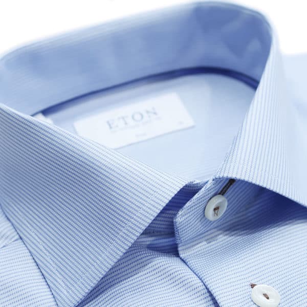 Eton Shirt horizontal weave stripe blue collar