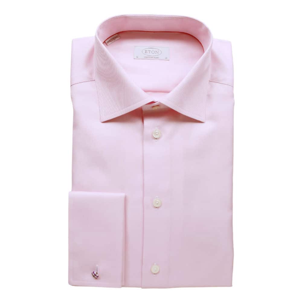 Eton Shirt structured textured diagonal twill pink French cuff