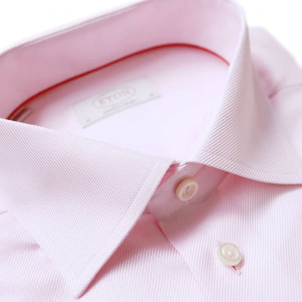 Eton Shirt structured waffle twill pink collar 1