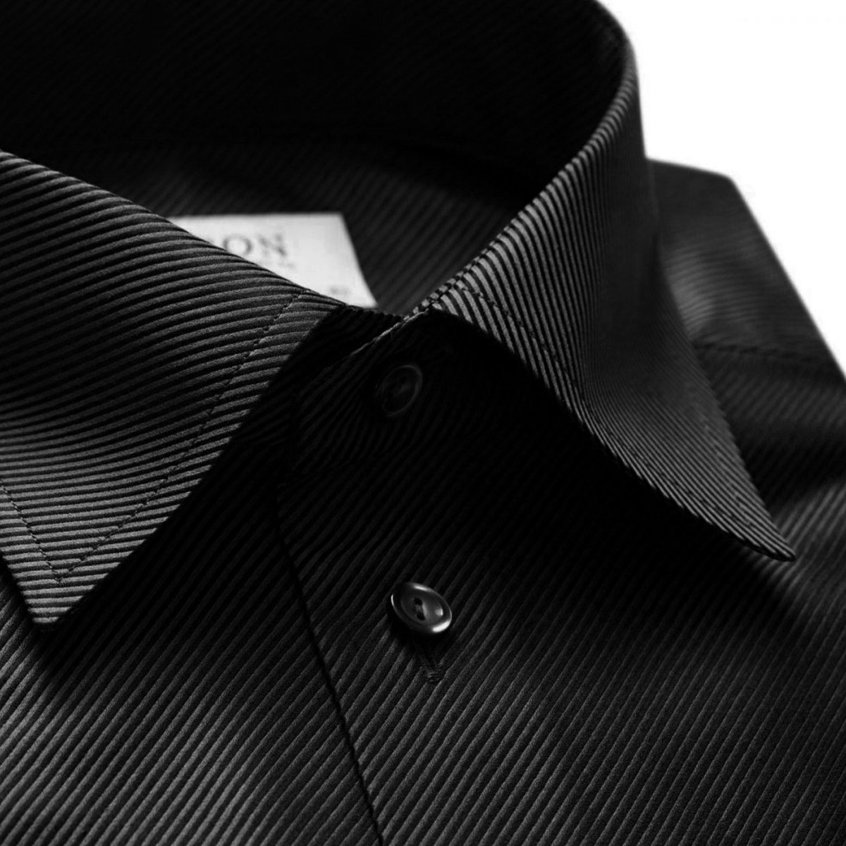 Eton Shirt Diagonal Textured Twill Black | Menswear Online