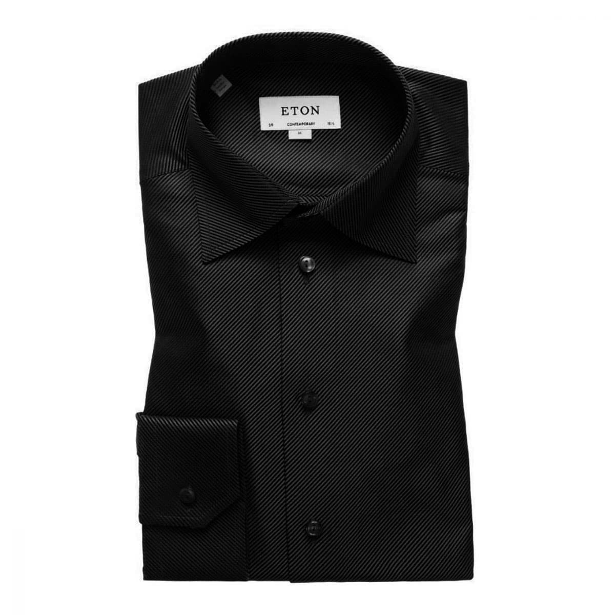 Eton Shirt Diagonal Textured Twill Black | Menswear Online