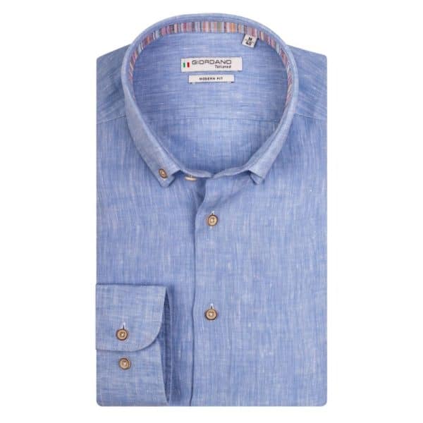 GIORDANO LINEN BUTTON DOWN SHIRT BLUE