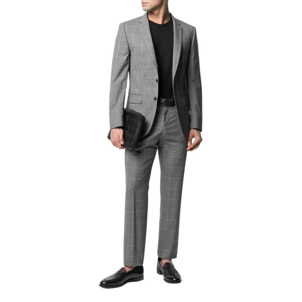 BOSS REGULAR FIT GREY POW CHECK VIRGIN WOOL SUIT | Menswear Online