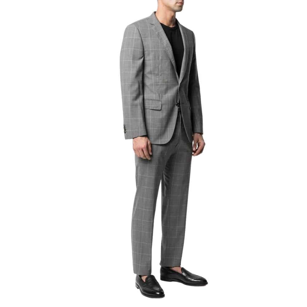 BOSS REGULAR FIT GREY POW CHECK VIRGIN WOOL SUIT | Menswear Online