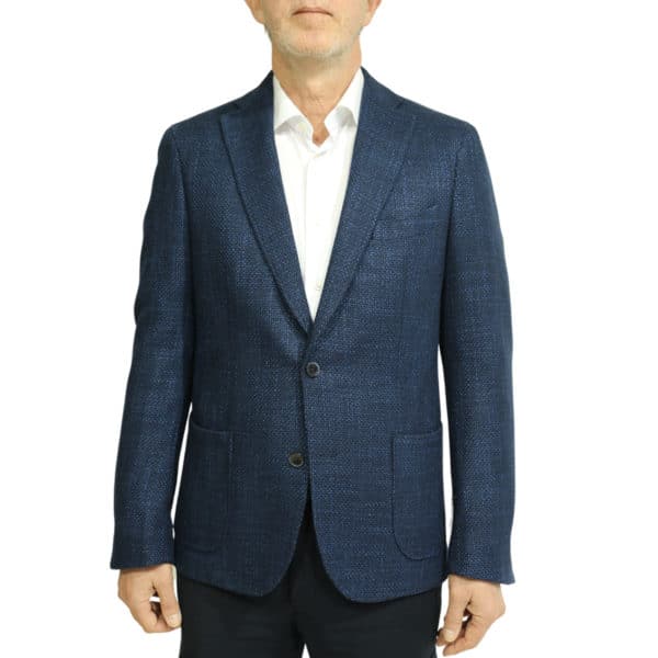 Blue textured blazer jacket front