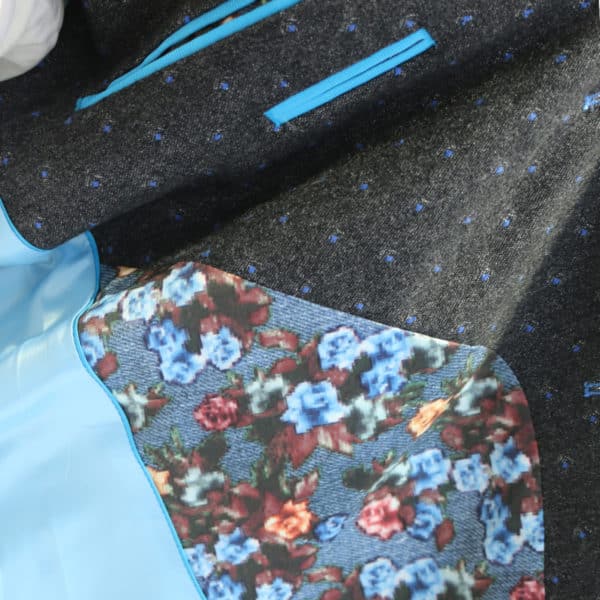 British Indigo Grey blazer blue polka dot pattern lining detail