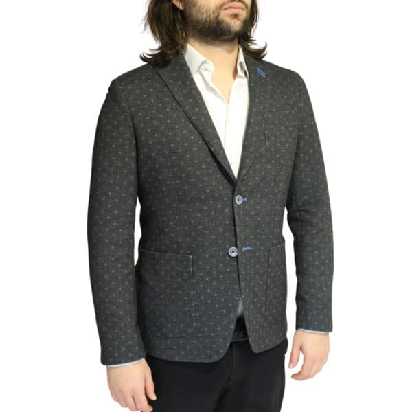British Indigo Grey blazer blue polka dot pattern side