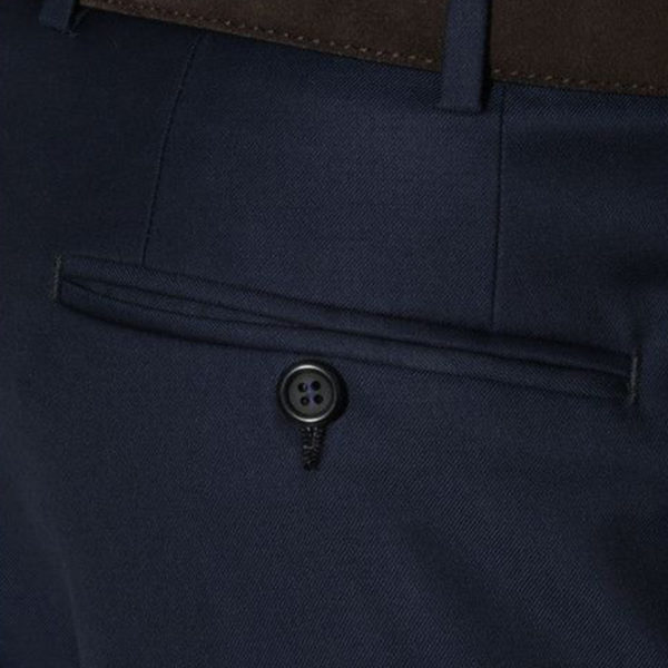 CANALI FORMAL WOOL TROUSERS IN NAVY back pocket detail