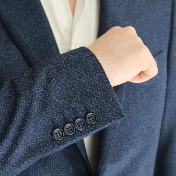 Canali navy waffle textured jacket button detail