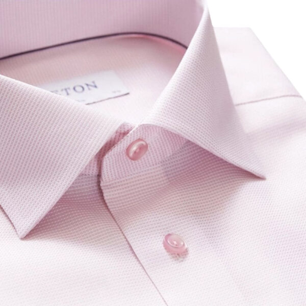 Eton Contemporary Fit Woven Textured Twill Pink Shirt collar