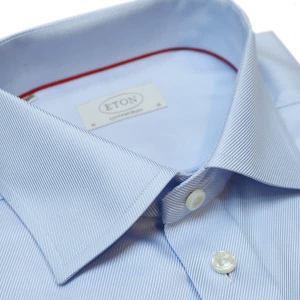 Eton shirt diagonal textured twill light blue collar