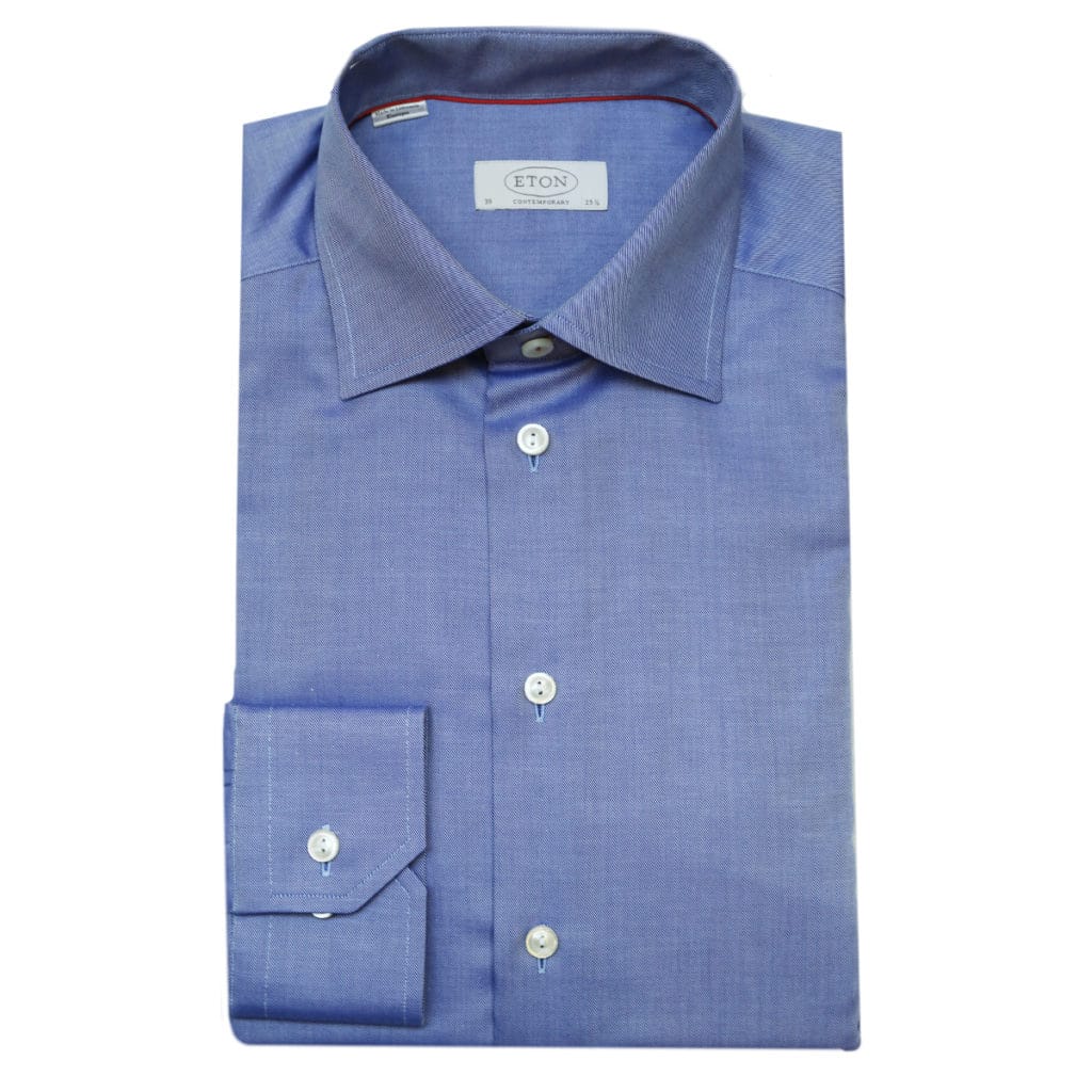 Eton shirt diagonal textured twill navy