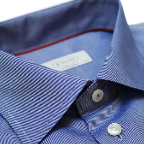 Eton shirt diagonal textured twill navy collar