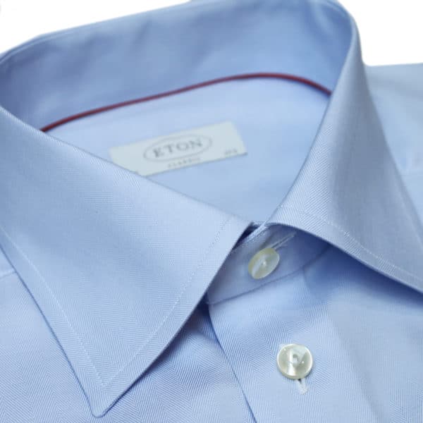 Eton shirt herringbone twill light blue collar