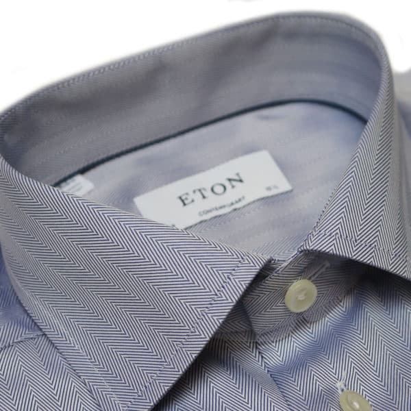 Eton shirt herringbone twill navy collar