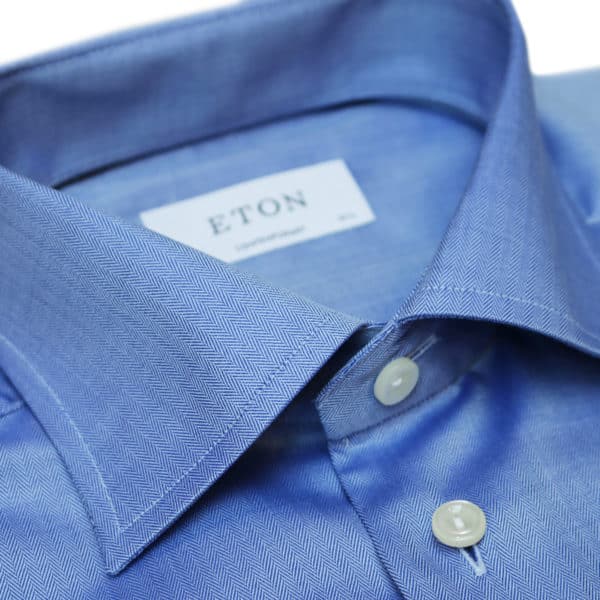 Eton shirt small herringbone twill navy collar