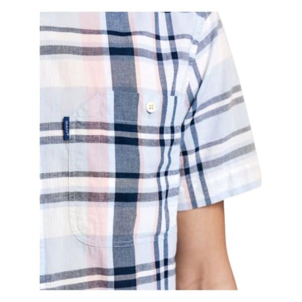 GANT Mens Regular Fit Short Sleeve Indigo Plaid Shirt arm