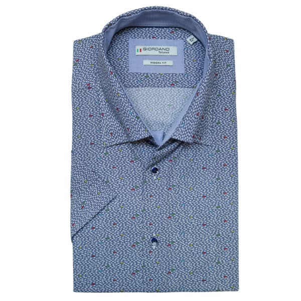 GIORDANO FISH PRINT SHORT SLEEVE BLUE SHIRT | Menswear Online