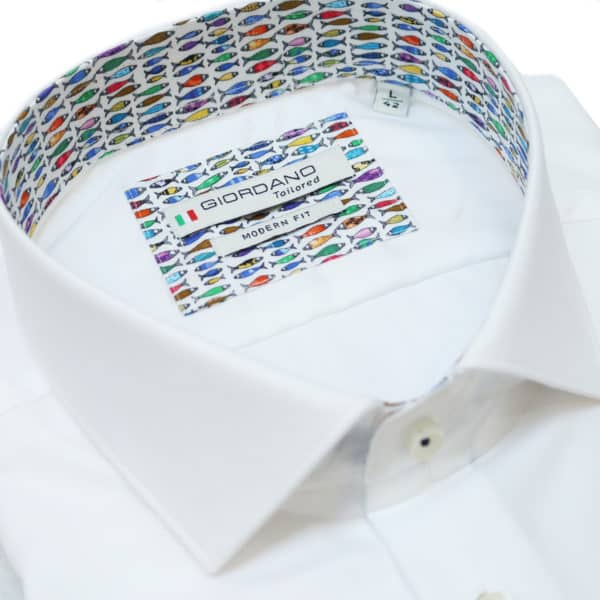 Giordano fish pattern short sleeve white shirt