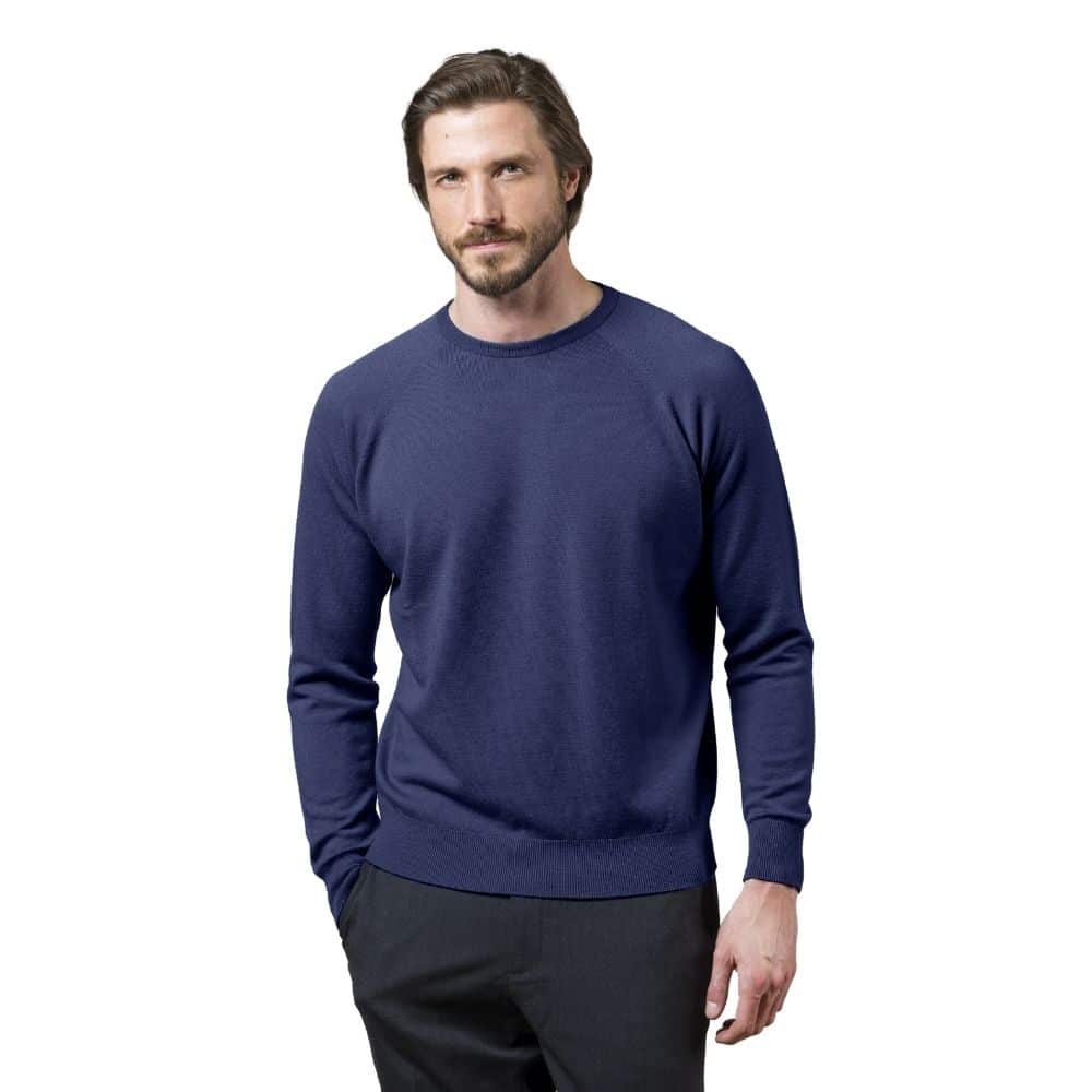 Glenbrae MERINO CREW NECK Knitwear - Azure Blue | Menswear Online