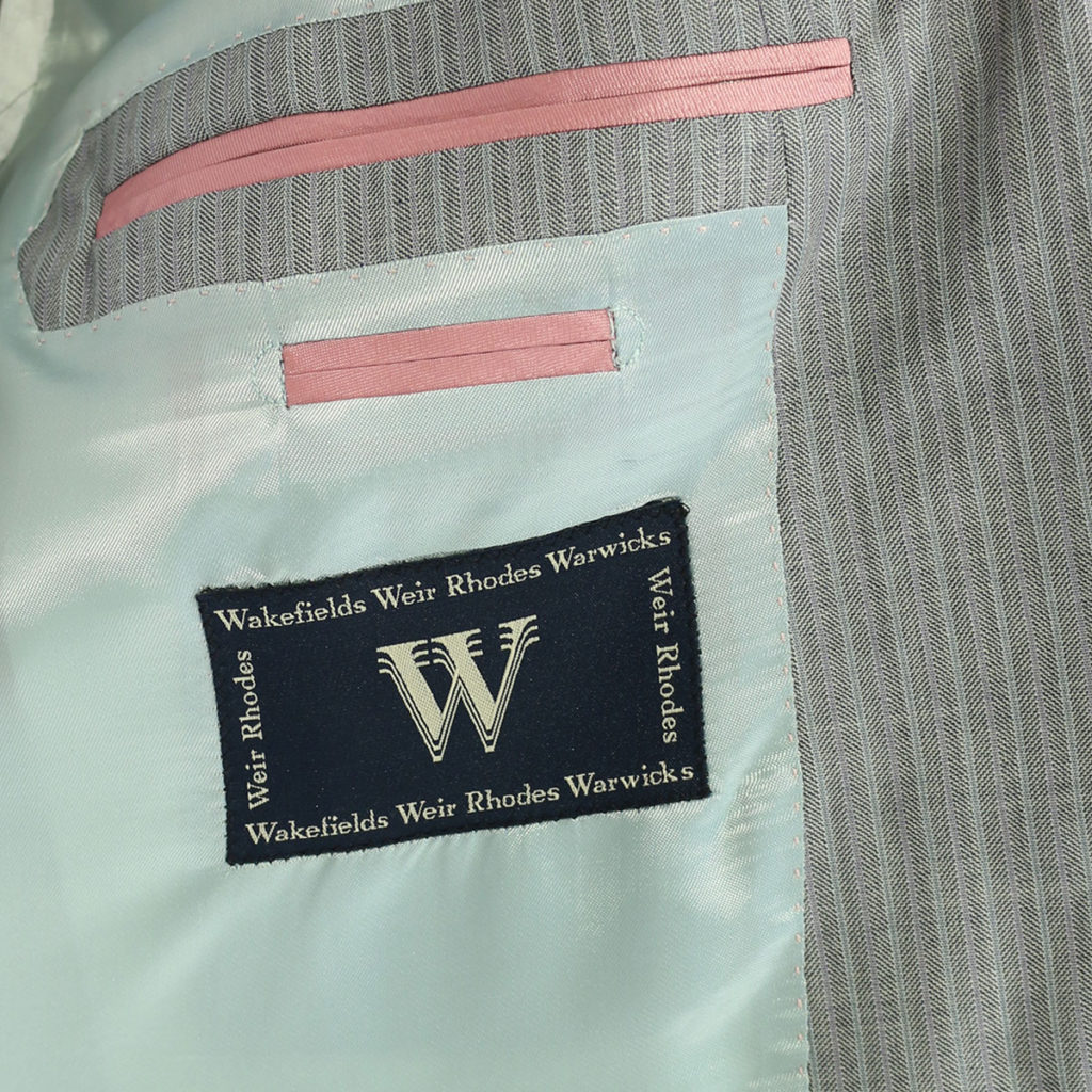 Warwicks herringbone grey suit lining