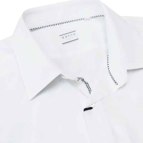 Xacus white shirt with black chess trim collar