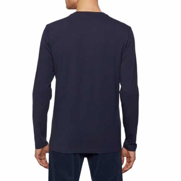 BOSS Dark Blue Long sleeved stretch cotton T shirt with five layer logo rear
