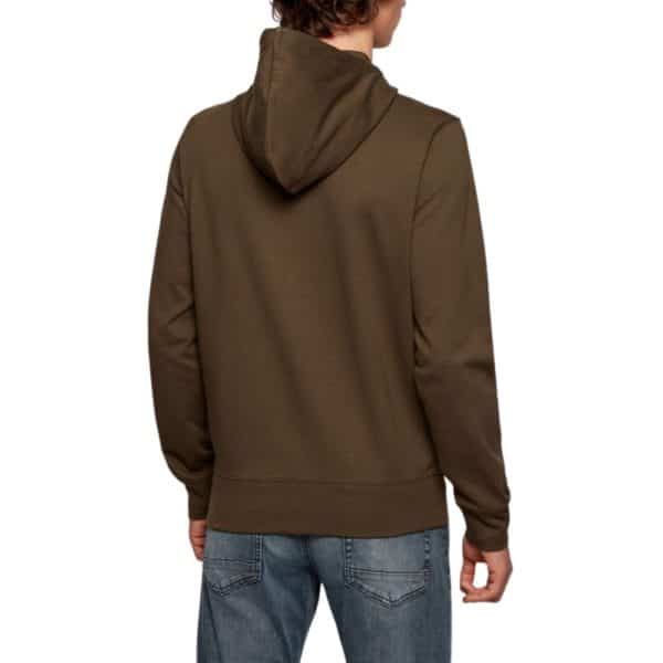 BOSS Khaki cotton Zip through Hoodie with rubber panel print rear