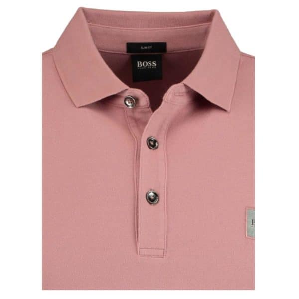 BOSS Slim fit rose polo shirt in washed pique with logo patch closed