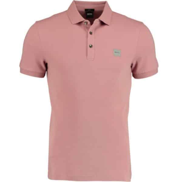 BOSS Slim fit rose polo shirt in washed pique with logo patch front
