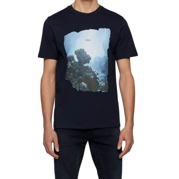 BOSS black Cotton T shirt with coastal graphic print F2