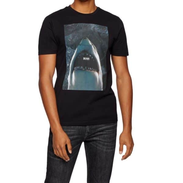 BOSS black Cotton jersey T shirt with underwater print up