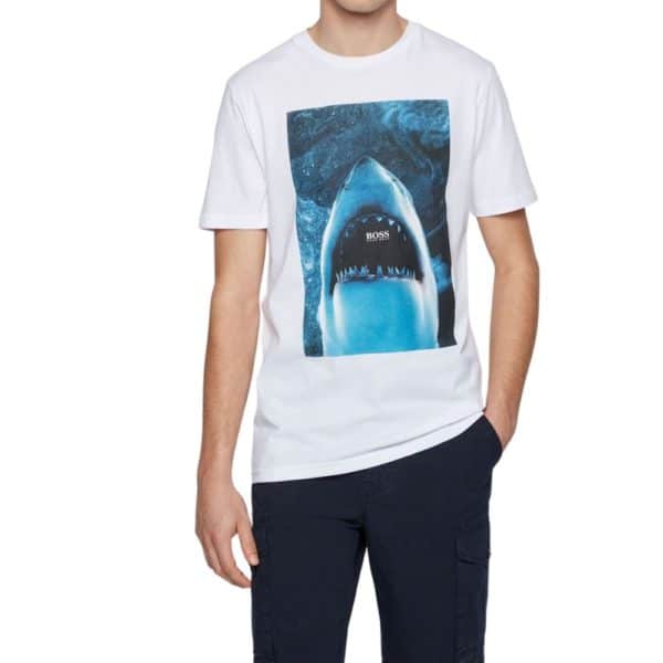 BOSS white Cotton jersey T shirt with underwater print close