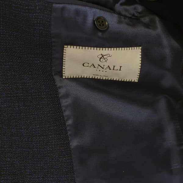 CANALI PURE WOOL MICRO FLECK JACKET IN NAVY BROWN lining