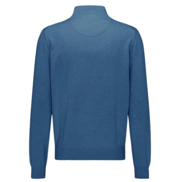 Fynch Hatton Cotton Half Zip Sweater in Azure Blue rear