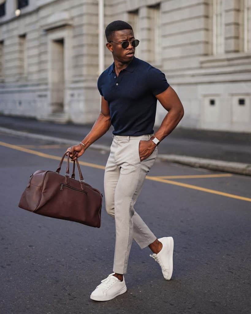 trainers and chino for a sophisticated look