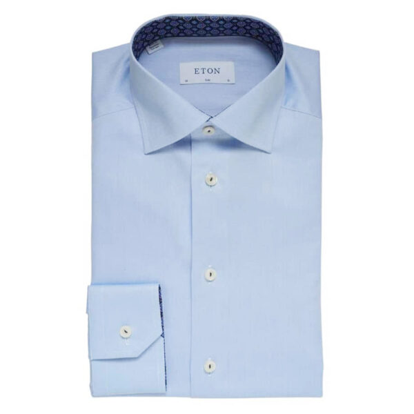 ETON SIGNATURE TWILL ROSETTE TRIM SLIM FIT BLUE SHIRT