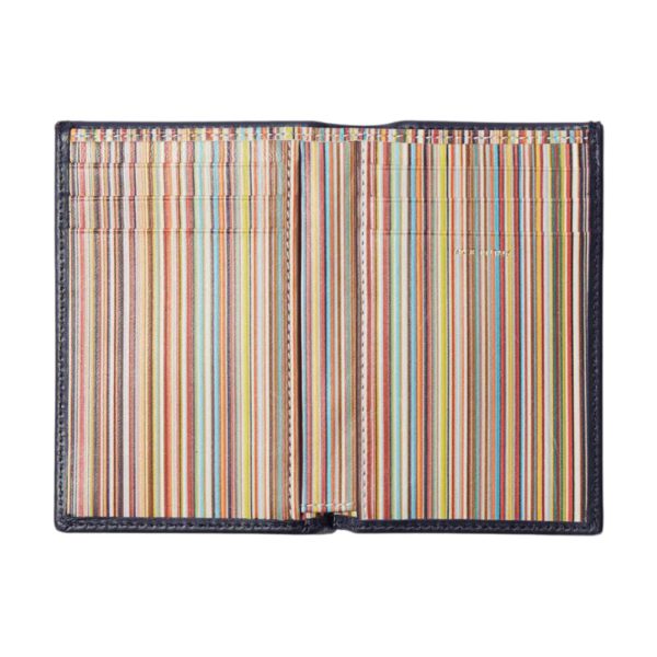 PAUL SMITH BLACK CREDIT CARD WALLET WITH INSIDE SIGNATURE STRIPE PATTERN OPEN